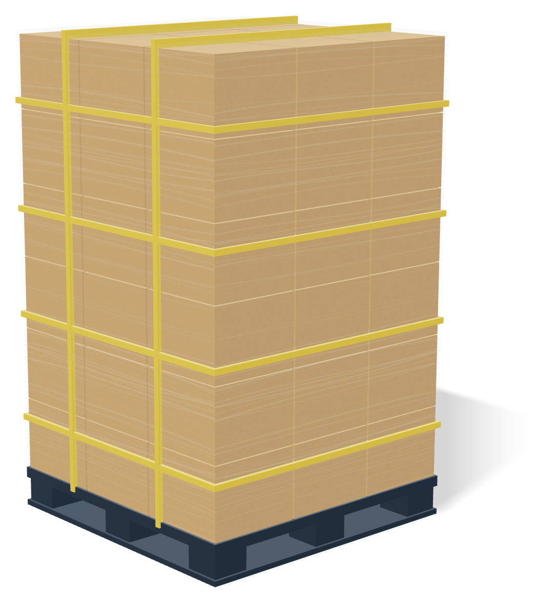 A pallet of 60 cartons of coconut milk powder, stretch-wrapped and strapped, digital mock-up