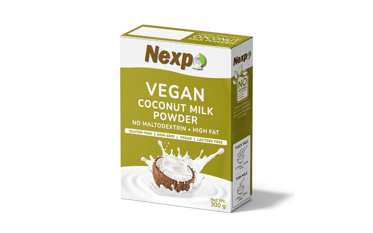 Vegan maltodextrin-free coconut milk powder in its retail display carton
