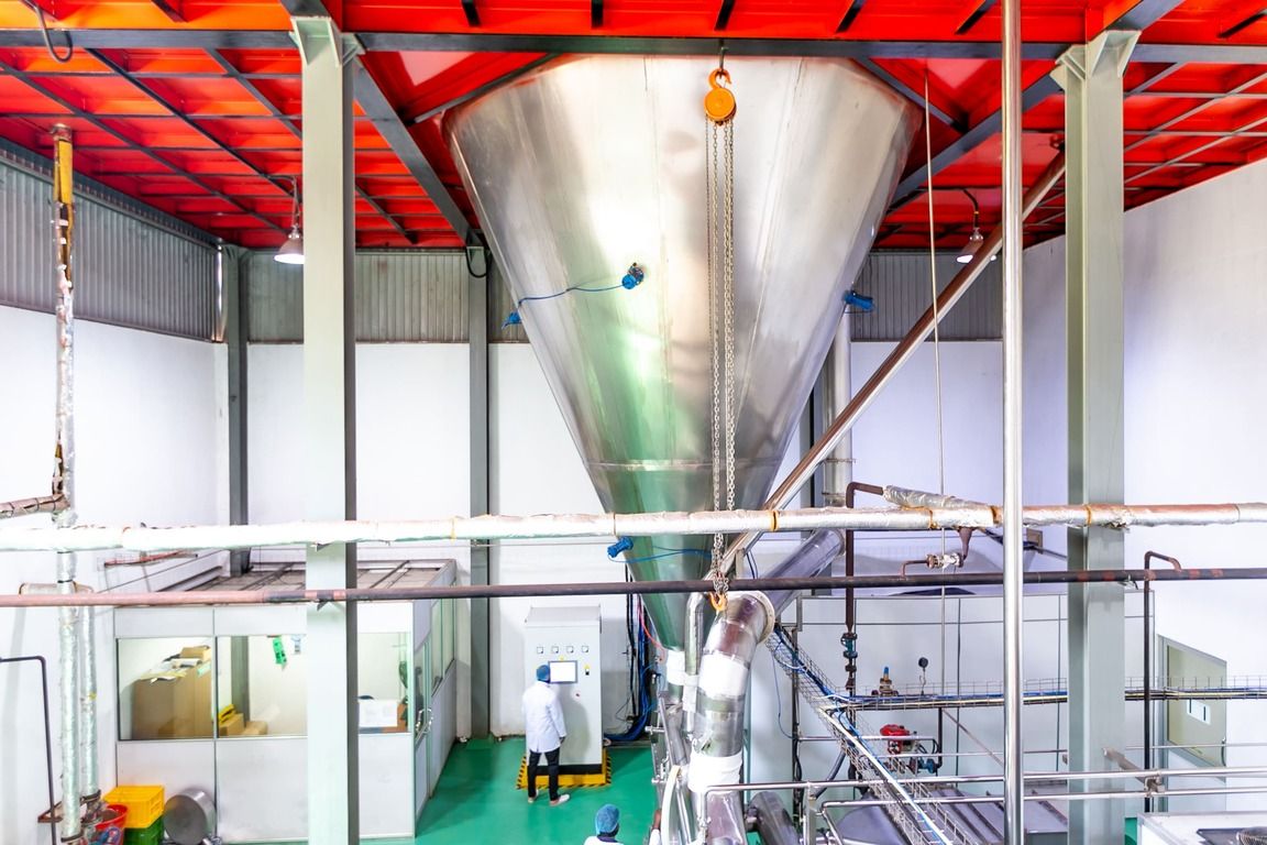 The drying chamber of a spray dryer seen from below